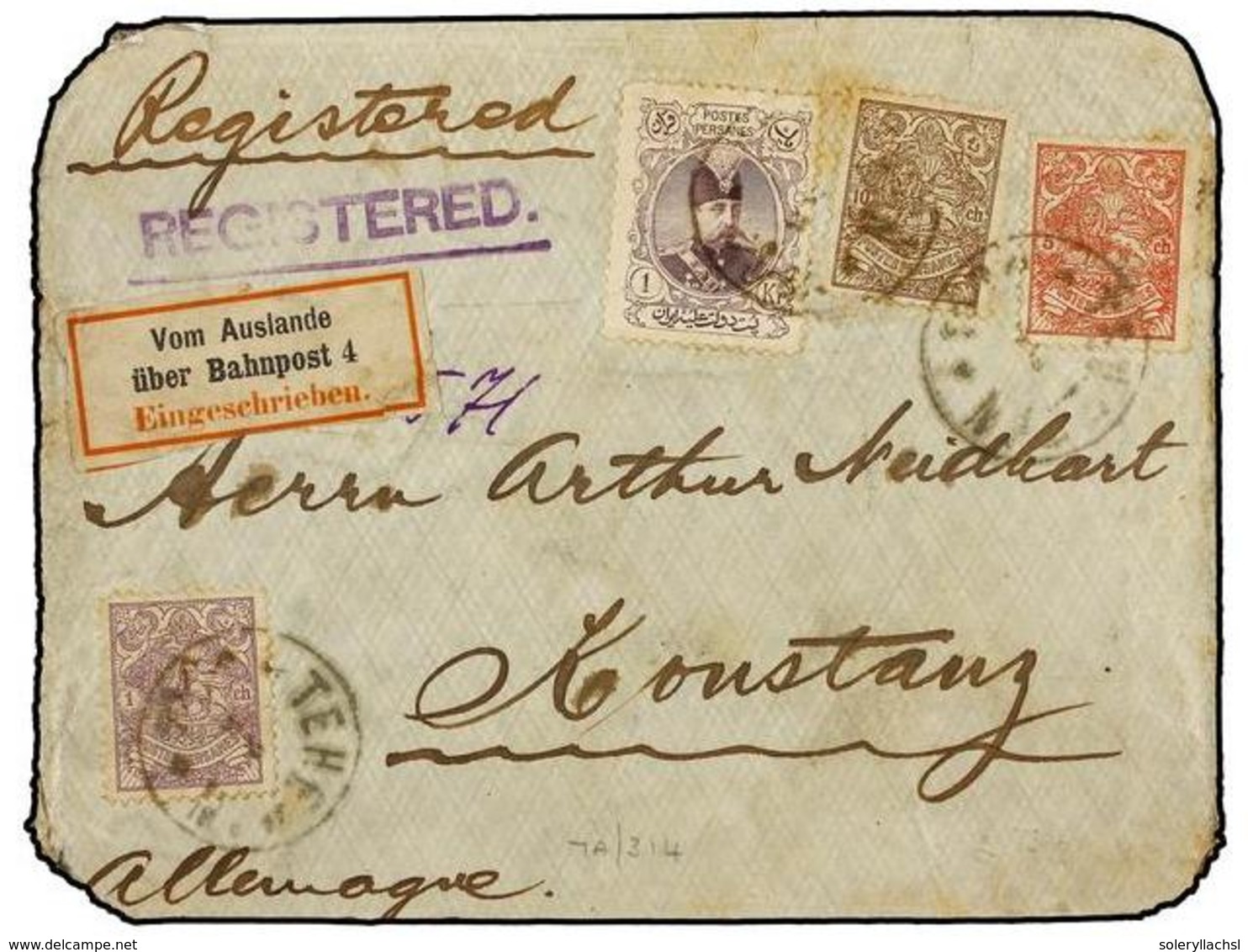 927 IRAN. 1904. TEHERAN To GERMANY. <B>1 Ch.</B> Violet, <B>5 Ch.</B> Red, <B>10 Ch.</B> Brown And <B>1 Kr.</B> Lilac. R - Sonstige & Ohne Zuordnung