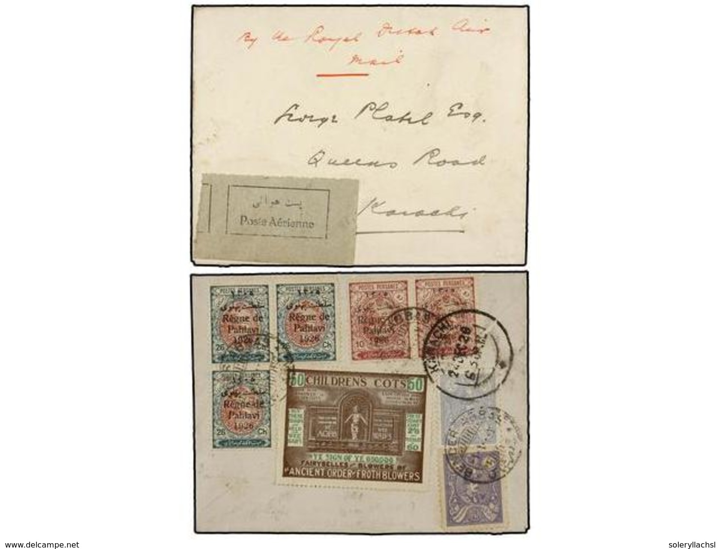 932 IRAN. Mi.523 (2), 526 (3), 535 (2). 1928. BENCER-ABBAS To KARACHI (Pakistan). Endorsed 'By The Royal Qitah Air Mail' - Other & Unclassified