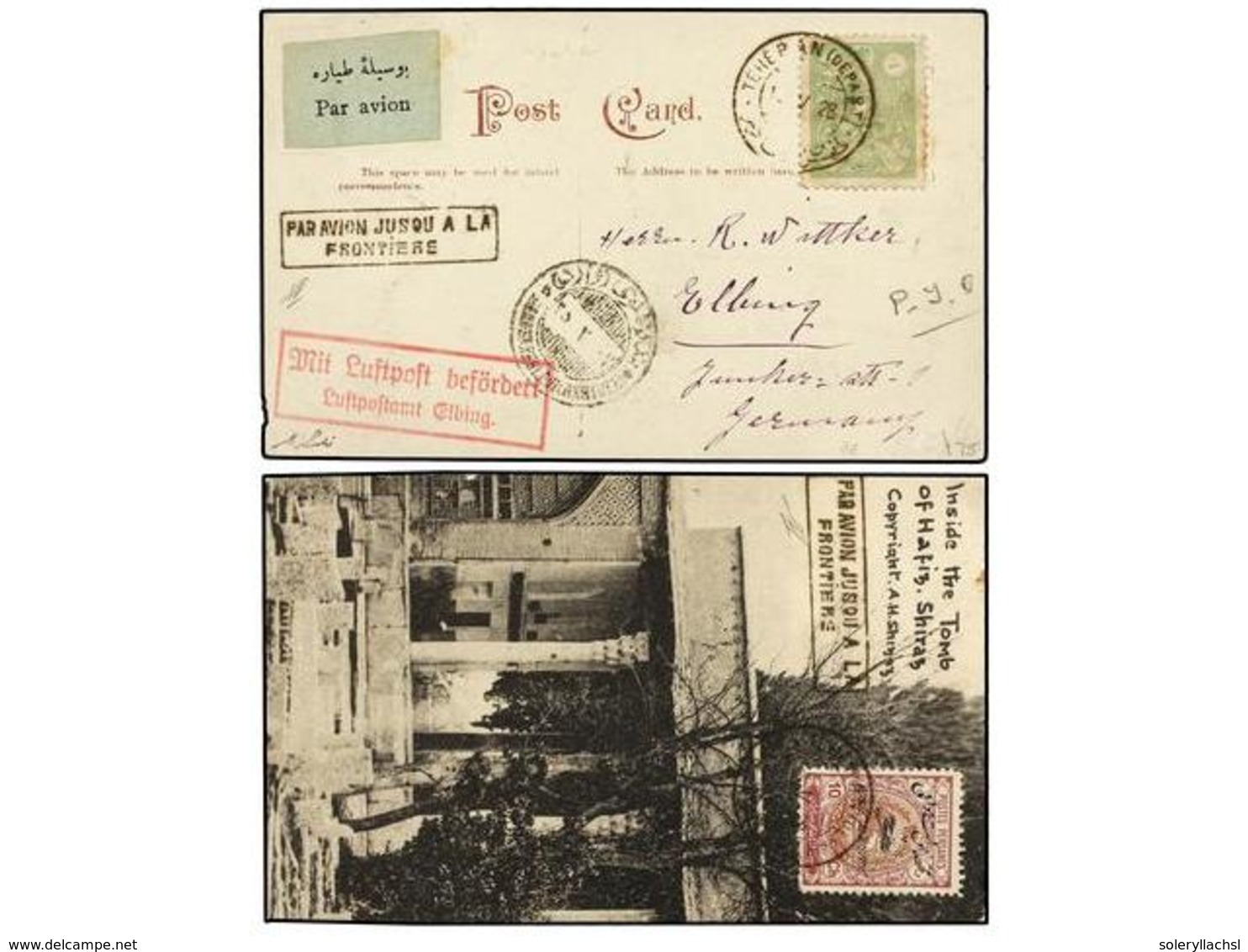 938 IRAN. Mi.536, 549. 1928 (10-V). TEHERAN To GERMANY. <B>AIR MAIL</B> Postcard With Boxed Mark <B>PAR AVION JUSQU'A LA - Andere & Zonder Classificatie