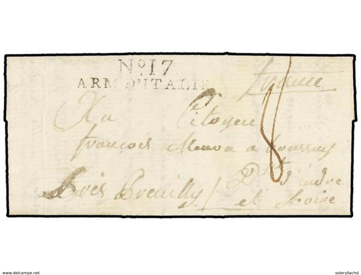 969 ITALIA. 1801. CADENGO A FRANCIA. Carta Completa. Marca <B>Nº 17/ARM. D'ITALIE.</B> - Autres & Non Classés