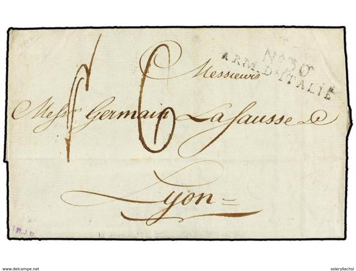 970 ITALIA. 1802. LIVOURNE A LYON. Carta Completa. Marca <B>Nº 30/ARM. D'ITALIE.</B> - Autres & Non Classés