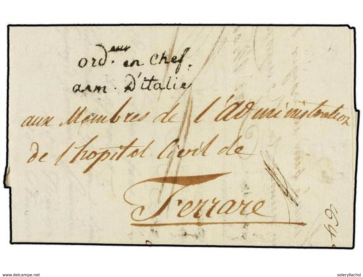 971 ITALIA. 1802. MILÁN A FERRARA. Carta Completa. Marca De Franquicia <B>Ordur. En Chef Arm. D'italie</B>. - Andere & Zonder Classificatie