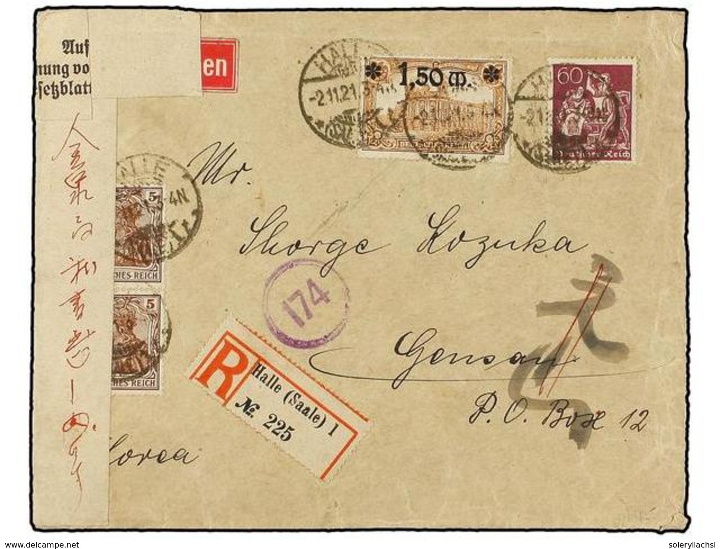 1034 COREA. 1921. Incoming Cover From Germany To GENSAN, German Censorship Label Arrival On Reverse. RARE. - Andere & Zonder Classificatie