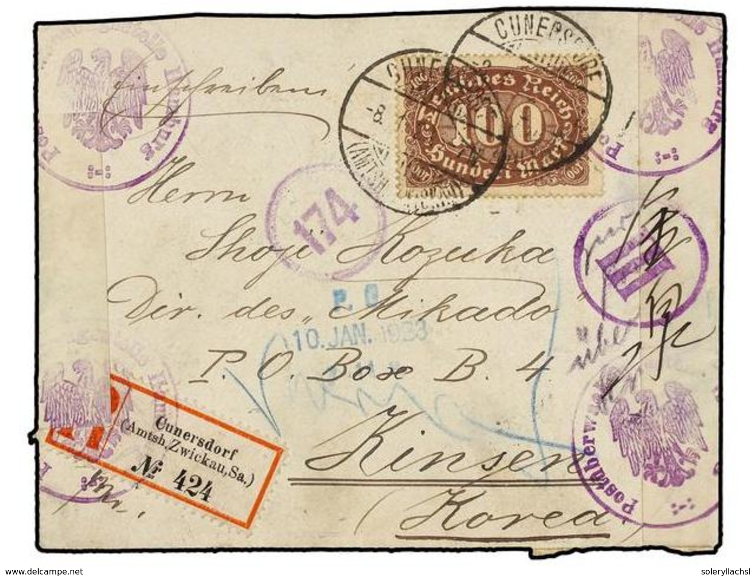 1035 COREA. 1921. Incoming Cover From GERMANY To KINSEN, German Censorhip Labels, Arrival On Reverse. - Sonstige & Ohne Zuordnung