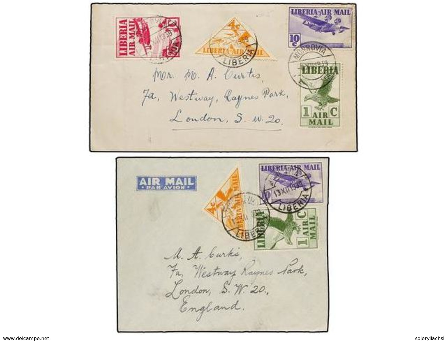 1040 LIBERIA. 1939. Four<B> AIR MAIL</B> Covers To Europe. - Autres & Non Classés