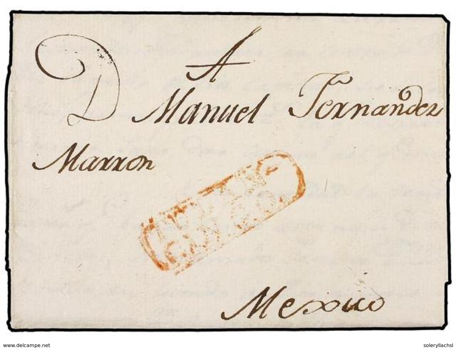 1043 MEXICO. 1799 (4-Mayo). TULANCINGO A MEXICO. Marca <B>TULAN-/CINGO</B> En Rojo. Rarísima En Este Color Y Más Circula - Autres & Non Classés