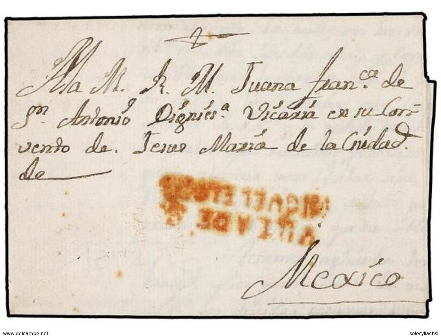 1044 MEXICO. 1802 (30-Junio). S. MIGUEL A MEXICO. Marca <B>VILLA DE S./MIGUEL EL GRE. </B>en Rojo. Extraordinartiamente  - Other & Unclassified