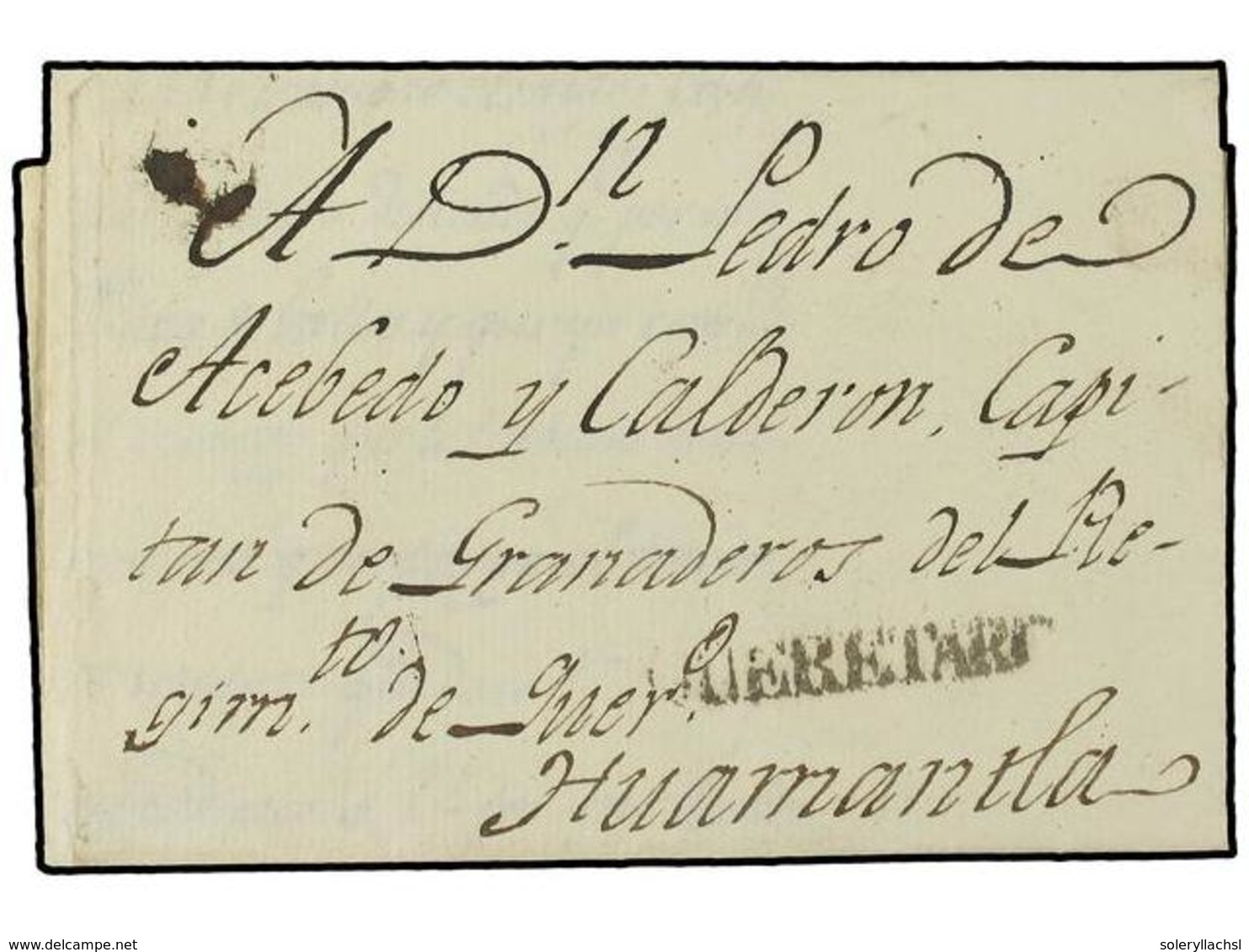 1051 MEXICO. 1808 (2-Abril). QUERETARO A HUAMANTLA. Marca Lineal <B>QUERETARO</B> (nº 2). RARISIMA. - Andere & Zonder Classificatie