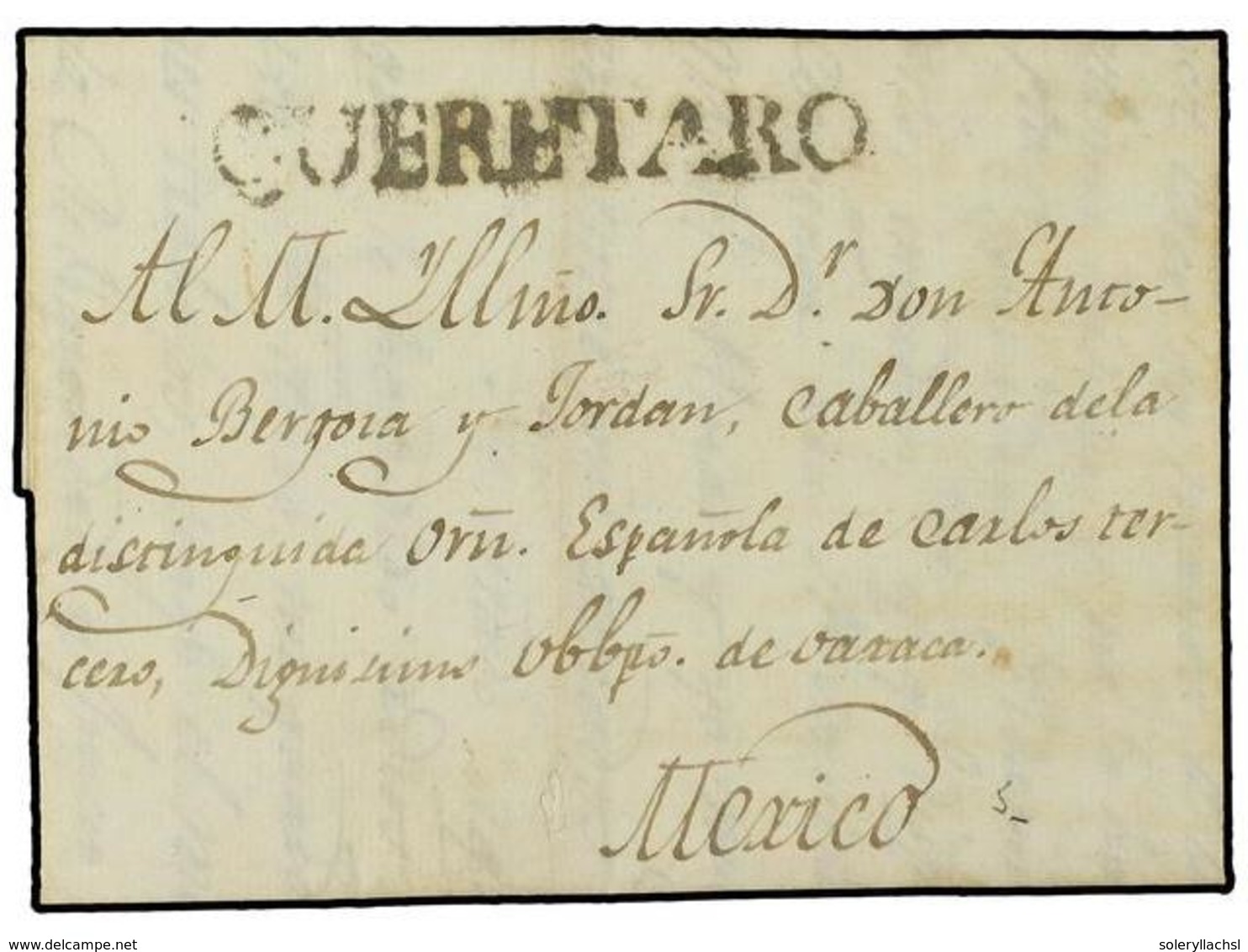 1056 MEXICO. (1810 CA). Carta Completa SIN FECHAR. QUERETARO A MEXICO. Marca Lineal <B>QUERETARO</B> (nº 4) En Negro. MA - Andere & Zonder Classificatie