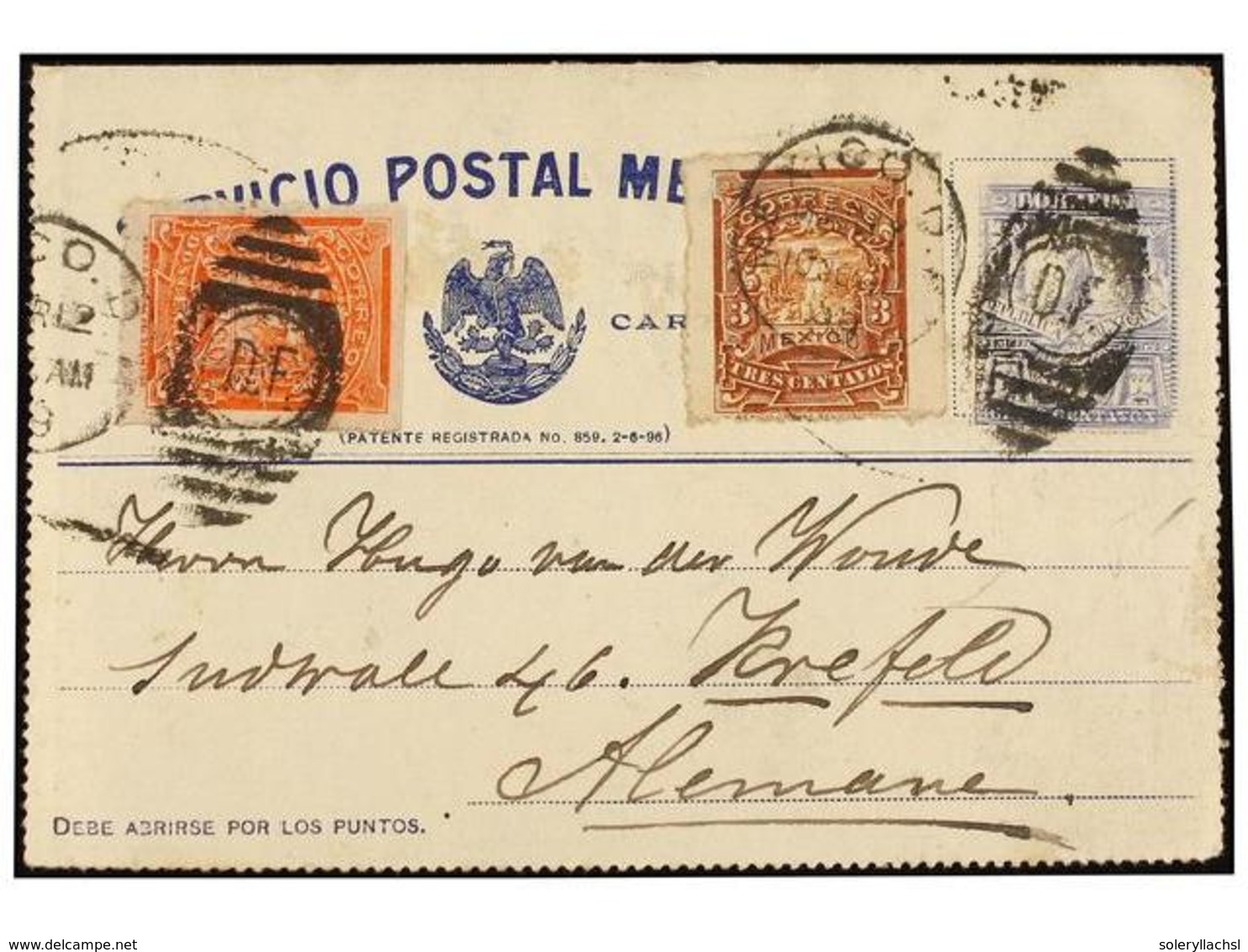 1066 MEXICO. 1899. MÉXICO A ALEMANIA. Sobre Entero Postal De <B>5 Cents.</B> Azul Con Franqueo Adicional De <B>2 Cts.</B - Sonstige & Ohne Zuordnung