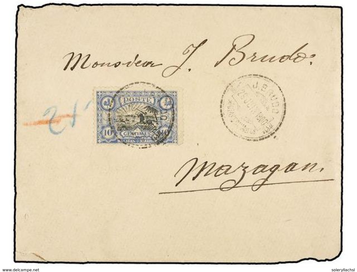 1071 MARRUECOS FRANCES. 1900. MARRAKESCH A MAZAGAN. Circulada Con Sello Local De J. BRUDO De <B>10 Cts.</B> - Andere & Zonder Classificatie