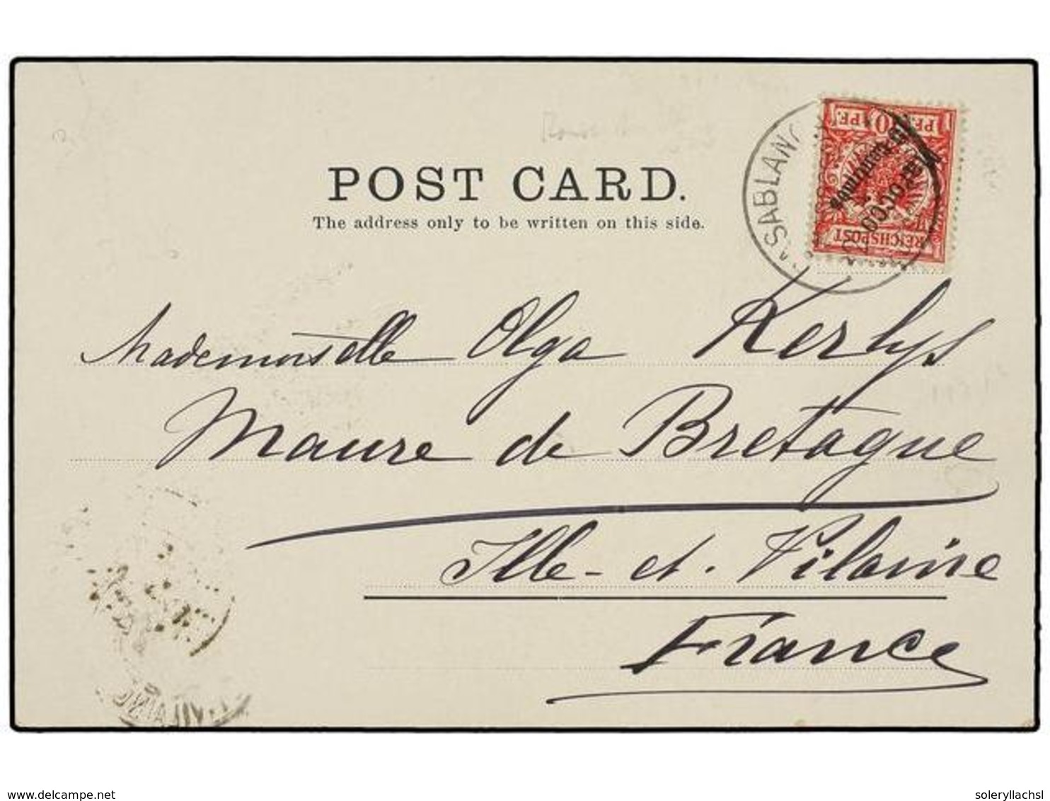 1072 MARRUECOS. 1900. Tarjeta Postal Circulada De CASABLANCA A FRANCIA Con Sello De <B>10 Pf.</B> Rojo Del Correo Alemán - Sonstige & Ohne Zuordnung