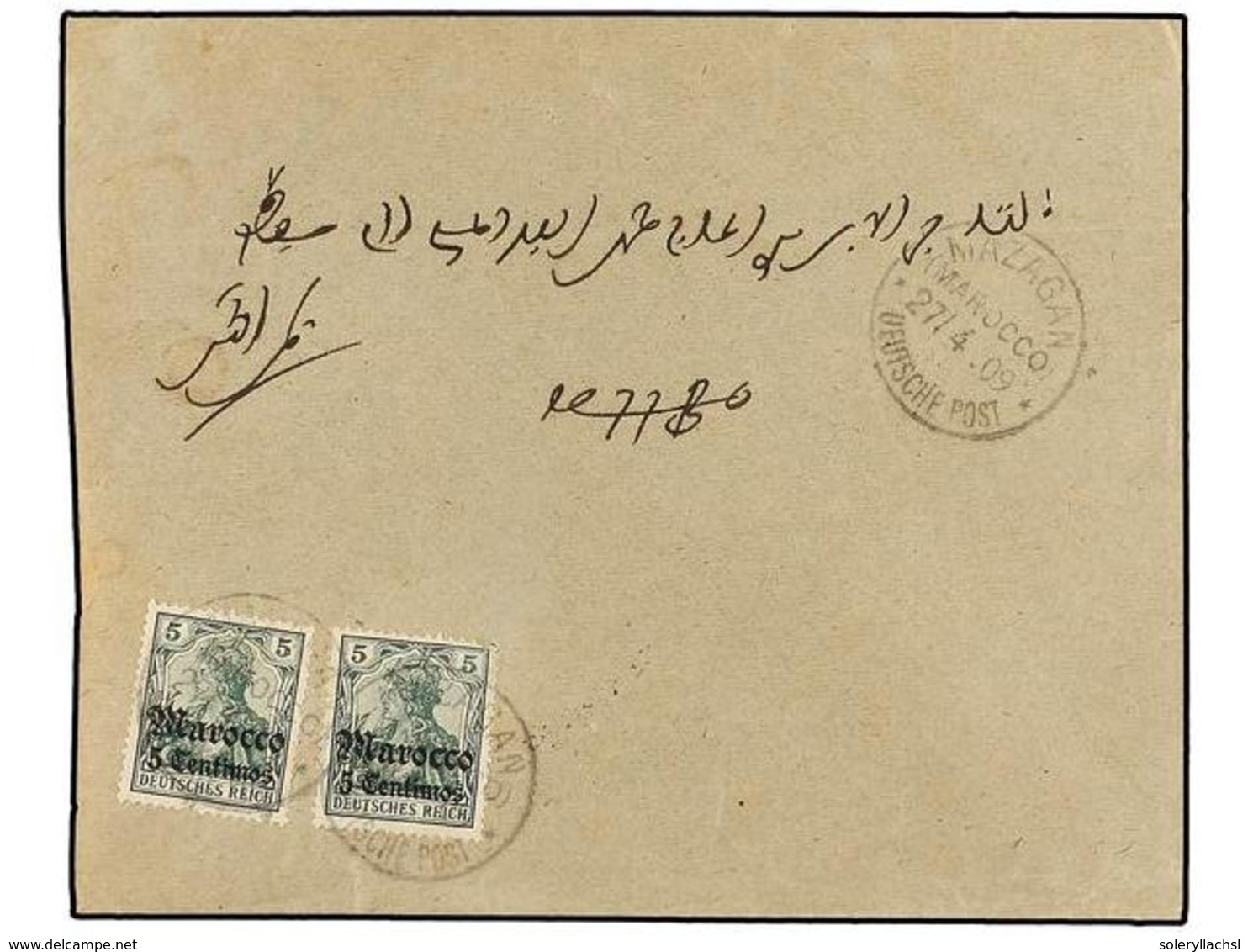 1077 MARRUECOS. 1909. MAZAGAN A MARRAKESCH. Sobre Circulado Con Dos Sellos De <B>5 Pf.</B> Verde Del Correo Alemán. - Andere & Zonder Classificatie