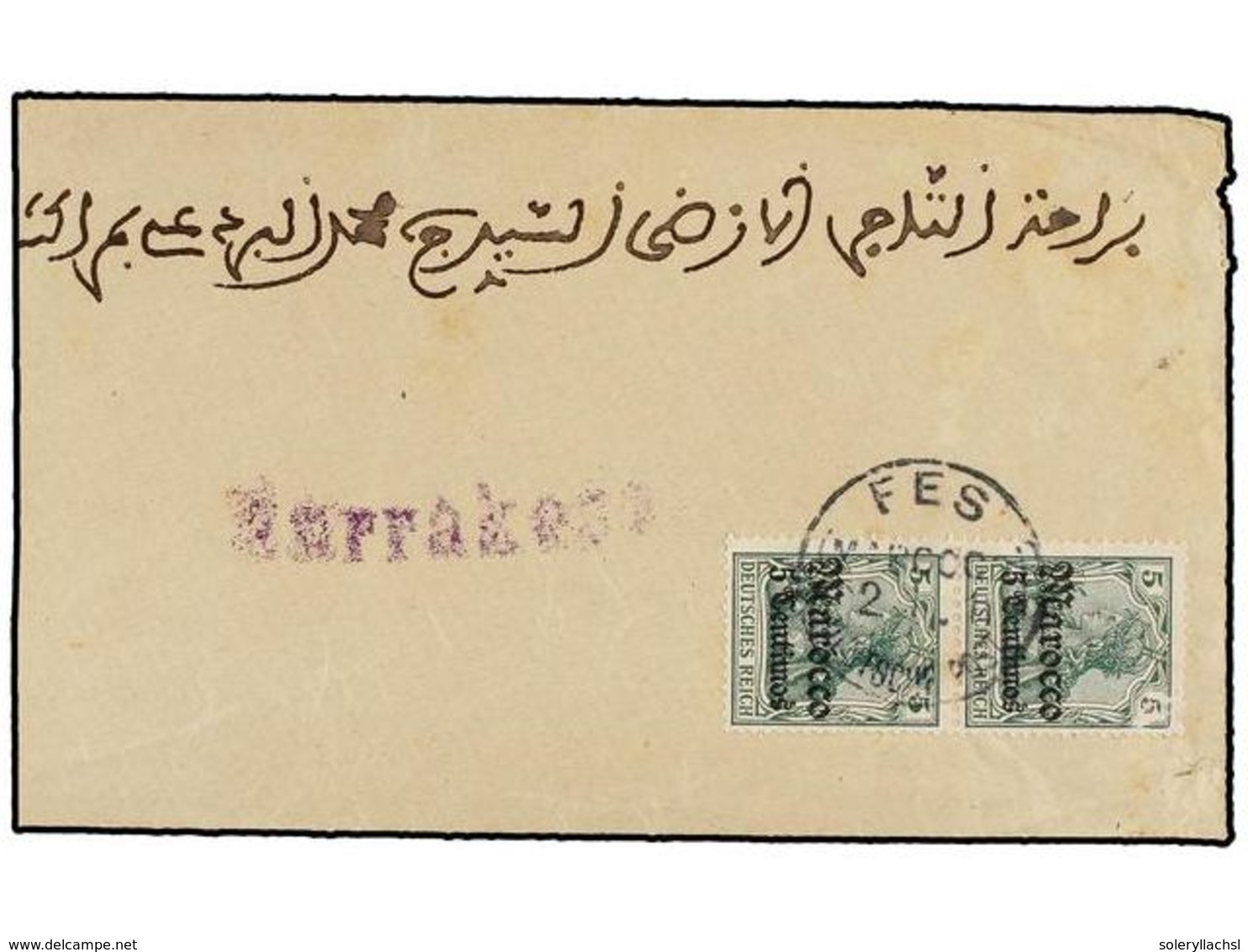 1078 MARRUECOS. 1911. FES A MARRAKESCH. Sobre Circulado Con Dos Sellos De <B>5 Pf.</B> Verde Del Correo Alemán. - Andere & Zonder Classificatie