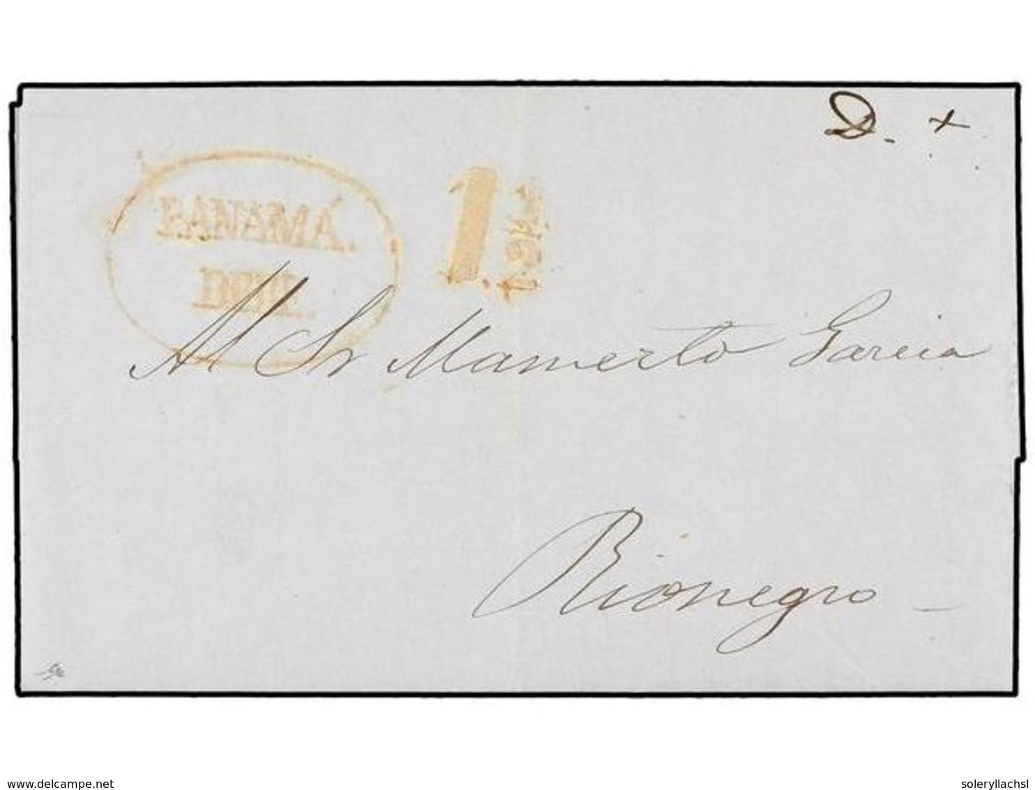 1118 PANAMA. 1851. PANAMÁ A RIO NEGRO. Marca <B>PANAMA/DEBE.</B> MUY BONITA. - Sonstige & Ohne Zuordnung