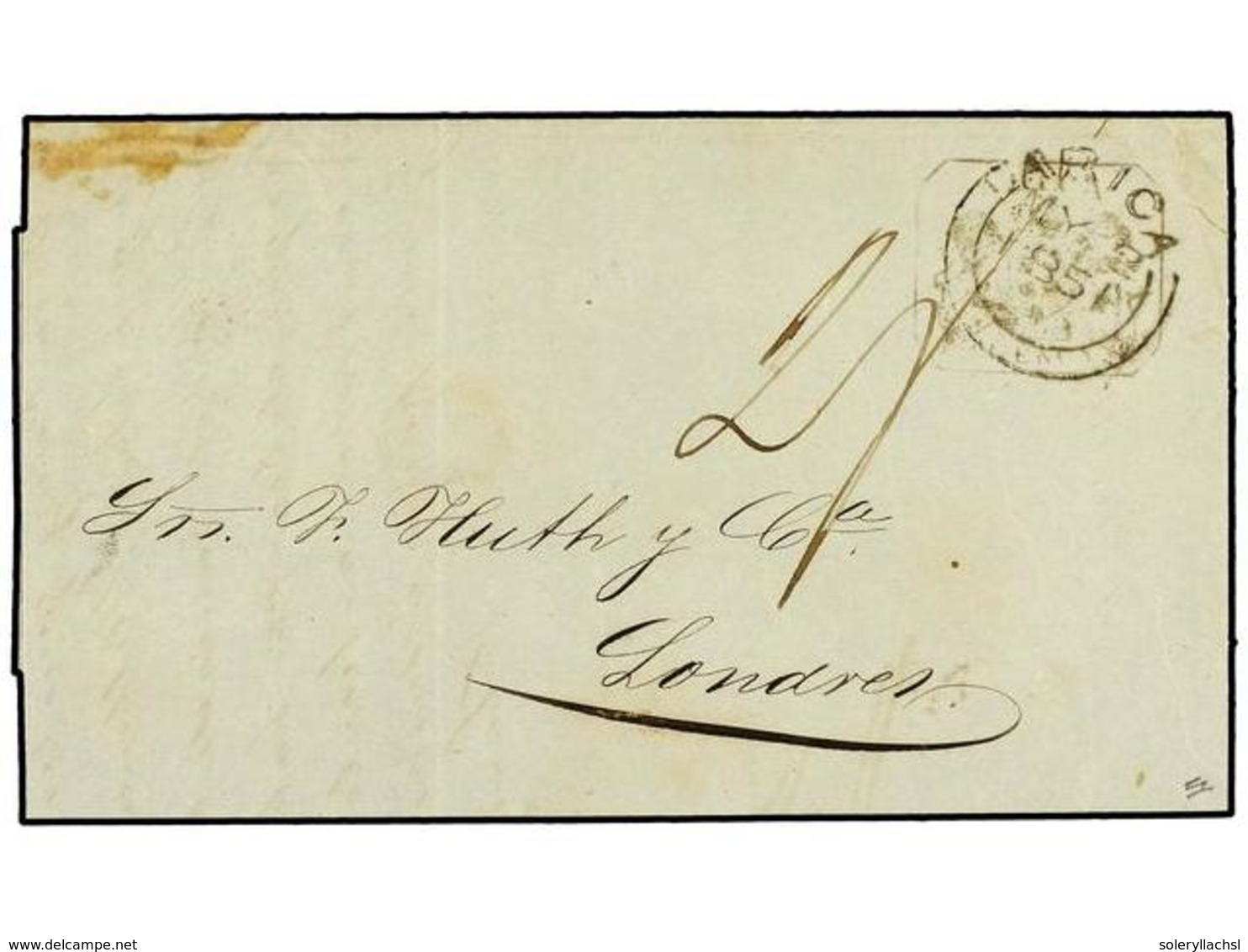 1120 PERU. 1851 (April 20). Cover From TACNA To LONDON Showing Framed <B>ARICA/AGENCY</B> (British Consulate) Marking In - Autres & Non Classés