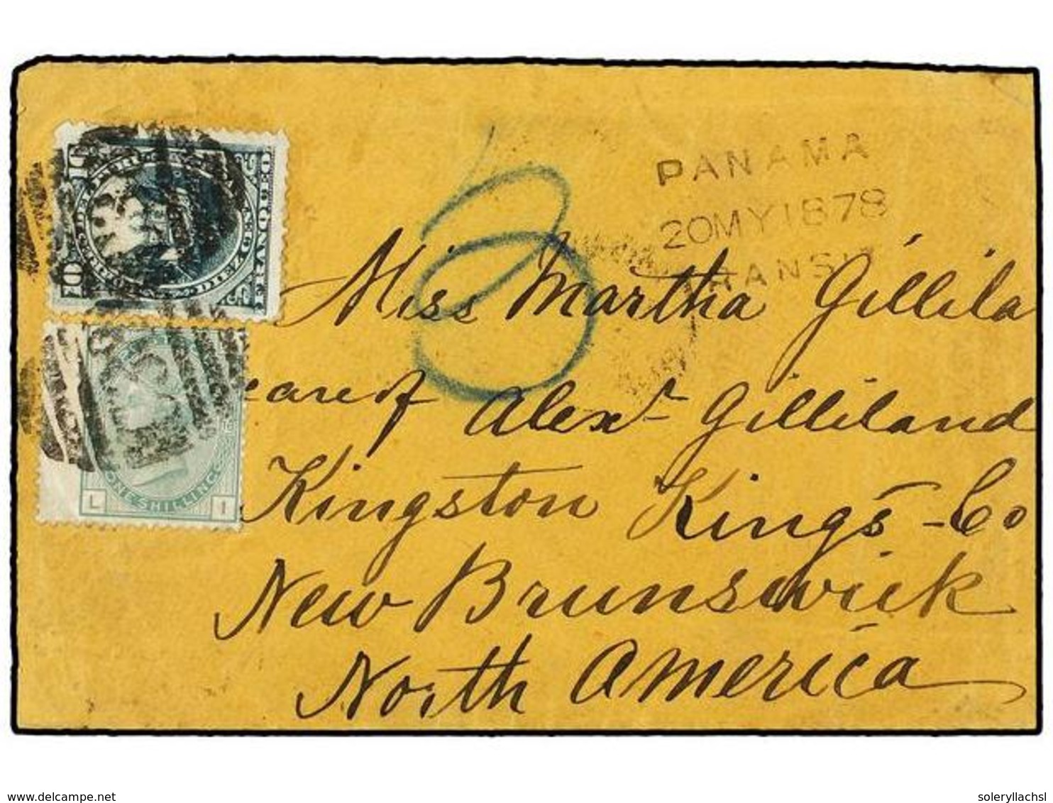 1125 PERU. 1878. CALLAO A NEW BRUNSWICK (Canada). Circulada Con Sello De Perú De <B>10 Ctvos.</B> Verde Y Sello Británic - Other & Unclassified