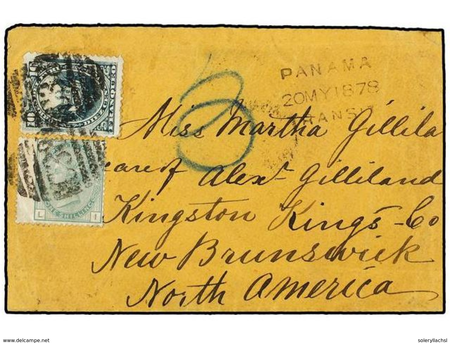 1125 PERU. 1878. CALLAO A NEW BRUNSWICK (Canada). Circulada Con Sello De Perú De <B>10 Ctvos.</B> Verde Y Sello Británic - Andere & Zonder Classificatie