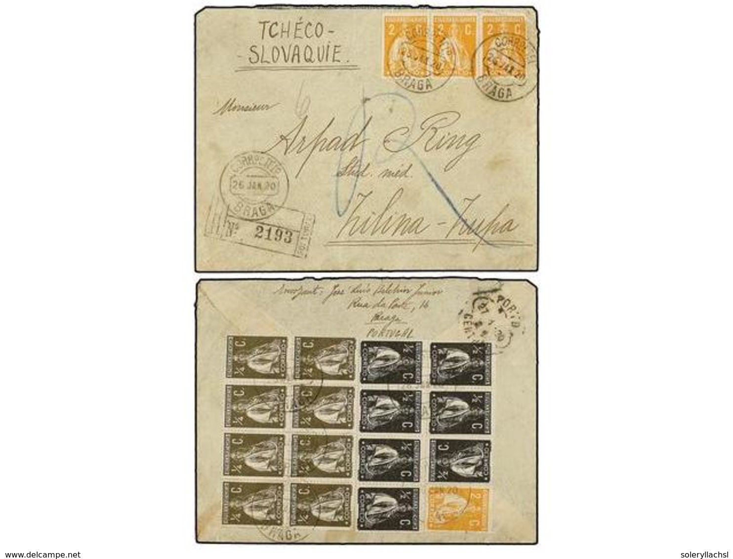 1141 PORTUGAL. 1920. BRAGA A CHECOSLOVAQUIA.<B> 1/2 Cto.</B> (7), <B>1/4 Cto.</B> (8) Y <B>2 Cts.</B> (4). - Sonstige & Ohne Zuordnung