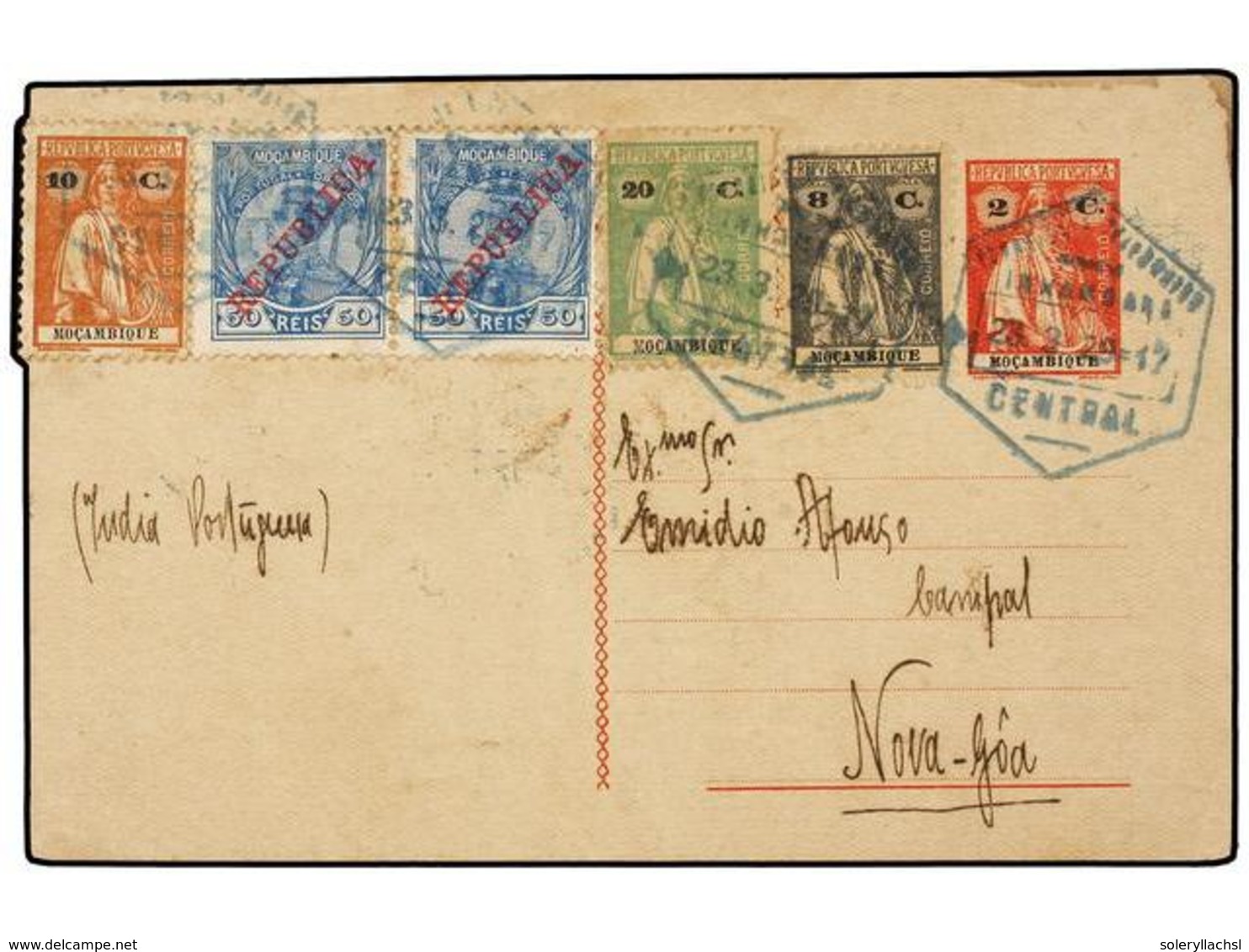 1158 MOZAMBIQUE. 1929. LOURENÇO MARQUES A NOVA GOA (India). Entero Postal De <B>2 Cts.</B> Carmín Con Franqueo Adicional - Andere & Zonder Classificatie