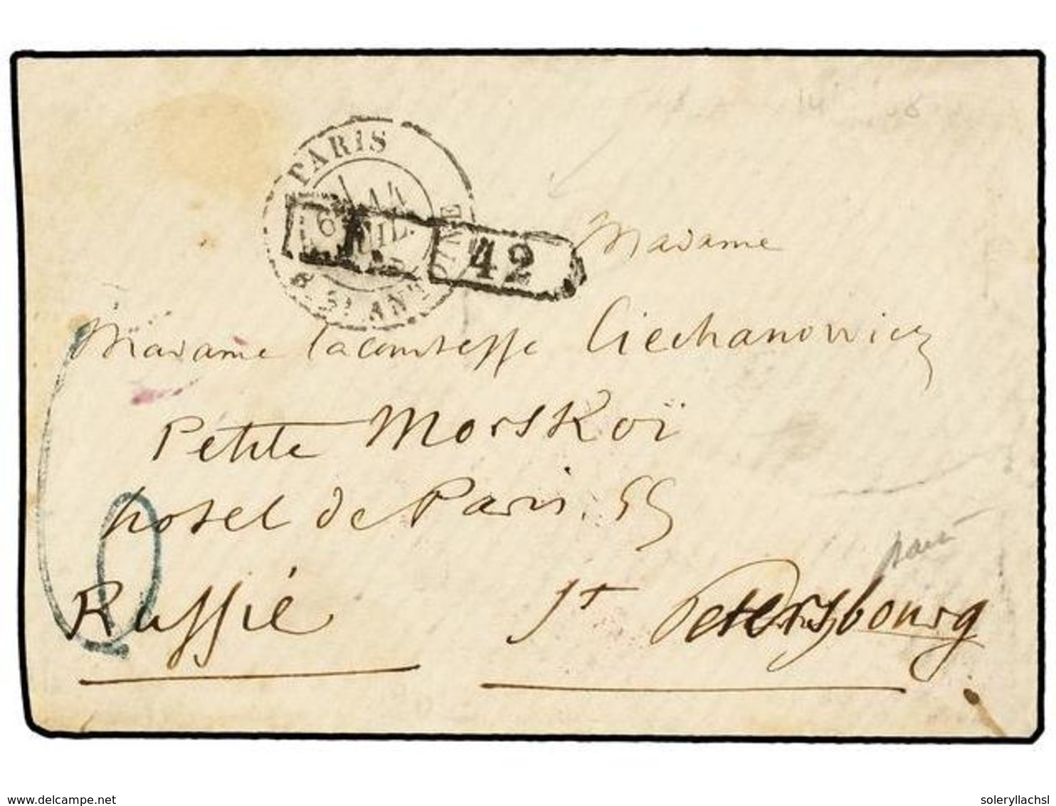 1171 RUSIA. 1868. PARÍS A ST. PETERSBOURG. Marca De Intercambio<B> F. 42</B> Y Tasa <B>'6'</B>. RARA. - Sonstige & Ohne Zuordnung