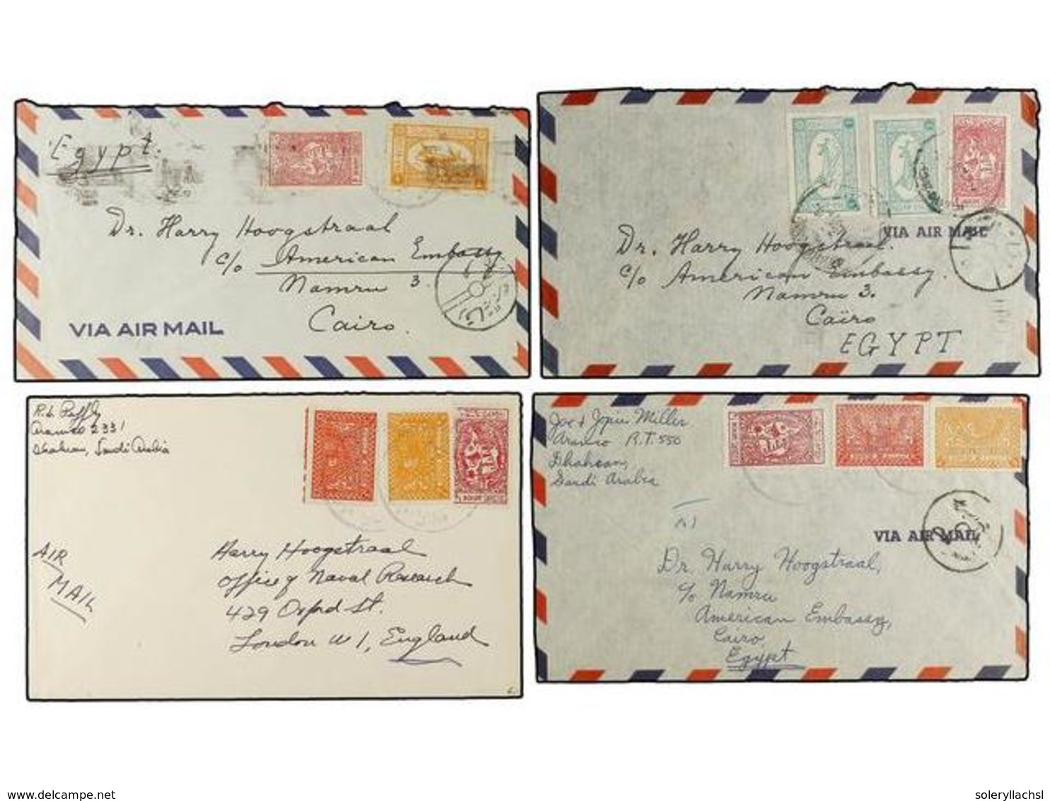 1184 ARABIA SAUDI. 1950-55. Lot Of 15 Covers Send To Egypt, Italy, USA, Diverse Franking. - Autres & Non Classés