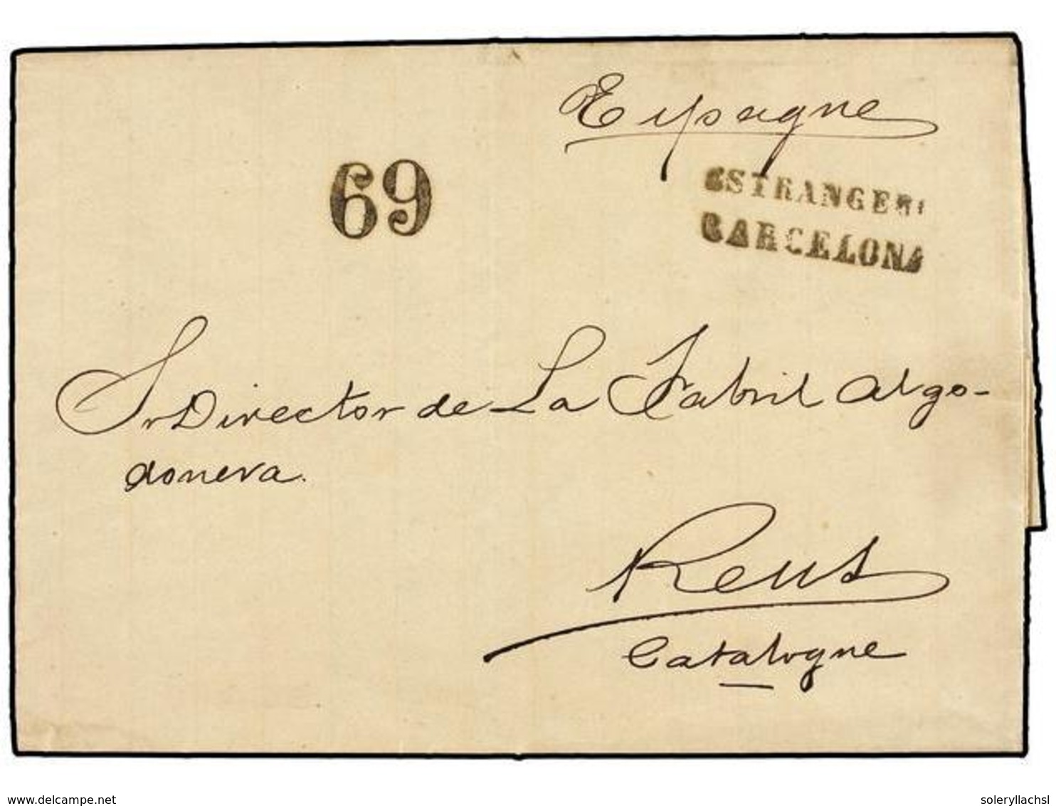 1206 TURQUIA. 1875. SMYRNA To BARCELONA (Spain). Entire Letter Send Unfranked Via Marseille With <B>ESTRAGERO/BARCELONA< - Andere & Zonder Classificatie