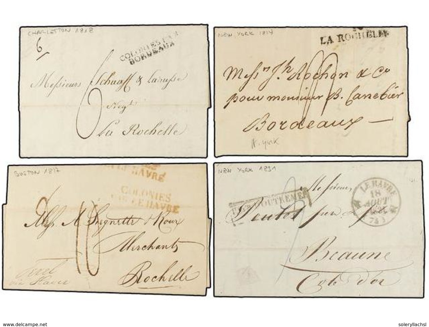 1209 ESTADOS UNIDOS. 1814-36. 8 Letters From NEW YORK, BOSTON, NEW ORLEANS, SAVANNAH And CHARLESTONE To FRANCE With Dive - Other & Unclassified