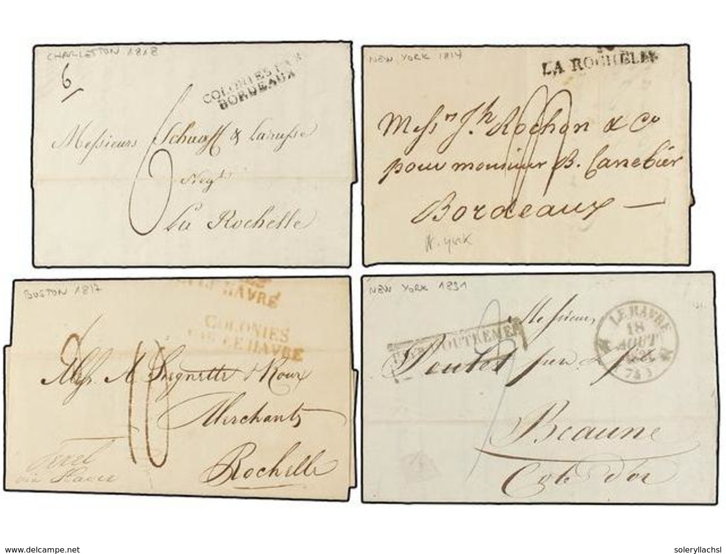 1209 ESTADOS UNIDOS. 1814-36. 8 Letters From NEW YORK, BOSTON, NEW ORLEANS, SAVANNAH And CHARLESTONE To FRANCE With Dive - Autres & Non Classés