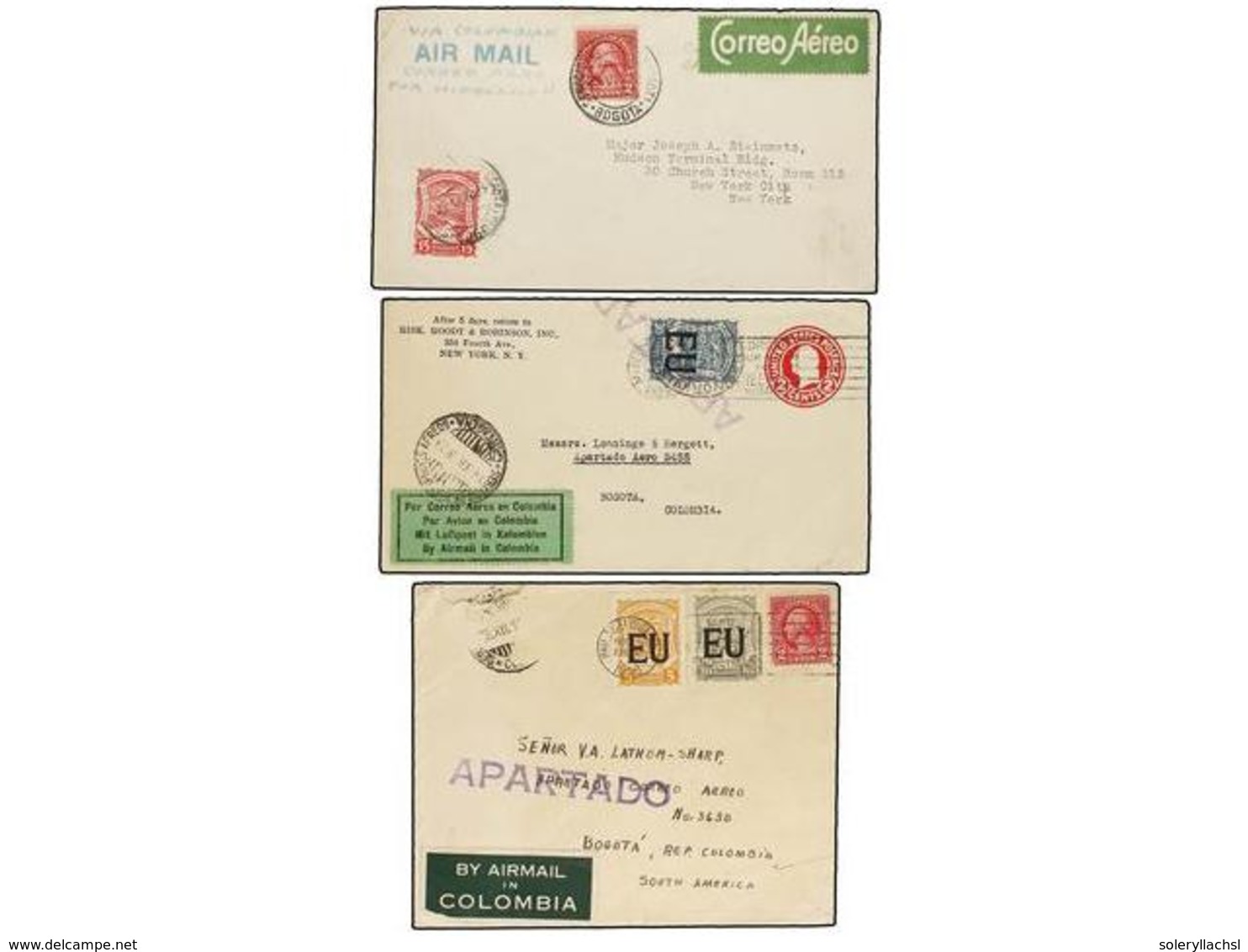 1223 ESTADOS UNIDOS. 1925-29. <B>SCADTA.</B> Three Covers From USA To COLOMBIA With Mixed Frankings USA+COLOMBIA Stamps. - Andere & Zonder Classificatie