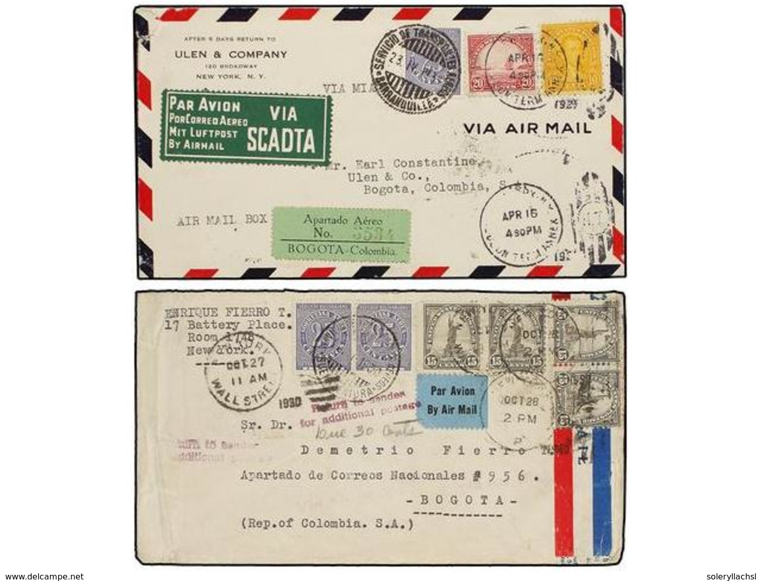 1224 ESTADOS UNIDOS. 1928-31. <B>SCADTA.</B> Four Covers From USA To COLOMBIA With Mixed Frankings <B>USA+SCADTA</B> Sta - Andere & Zonder Classificatie