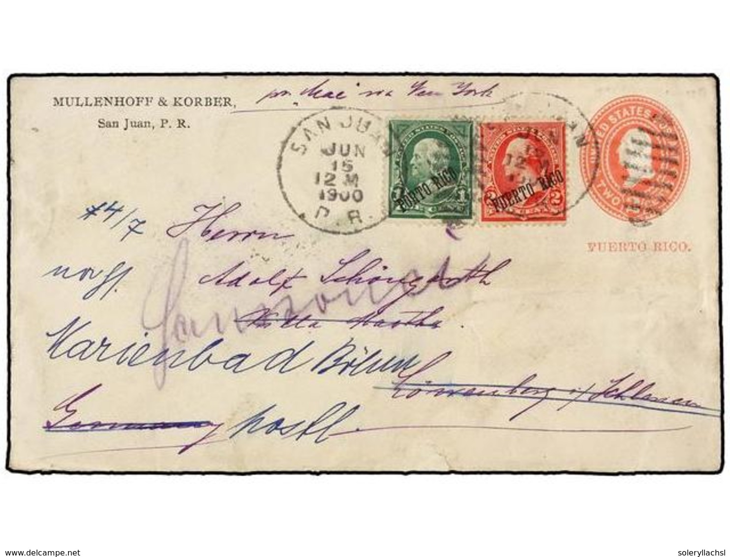 1226 PUERTO RICO: OCUPACION ESTADOS UNIDOS. 1900. SAN JUAN A ALEMANIA. Entero Postal USA De <B>2 Ctvos.</B> Con Franqueo - Sonstige & Ohne Zuordnung