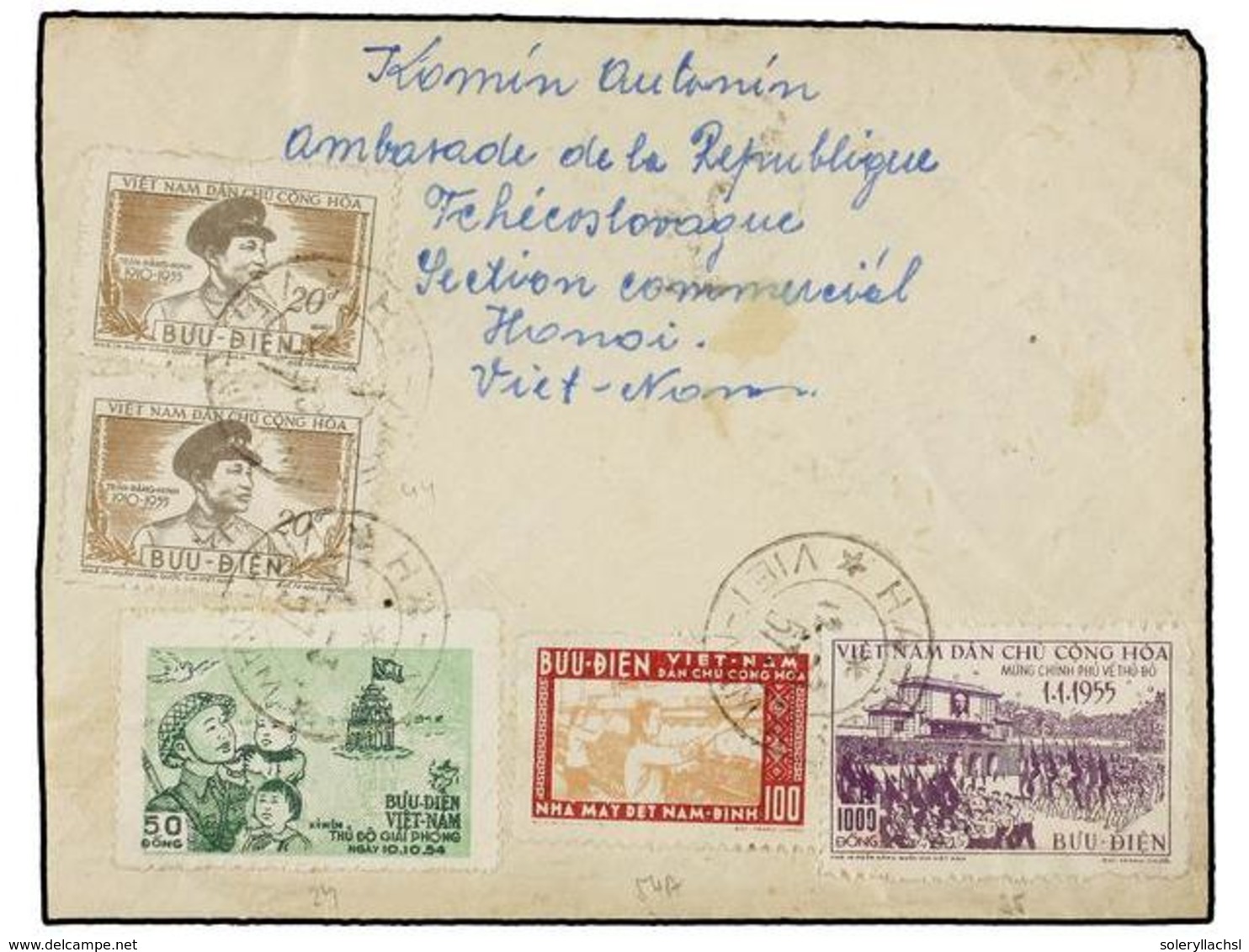 1244 VIETNAM DEL NORTE. Mi.24, 35, 44 (2), 54A. 1957. HANOI To CZECHOSLOVAKIA. <B>20 D.</B> (2), <B>50 D., 100 D.</B> An - Other & Unclassified