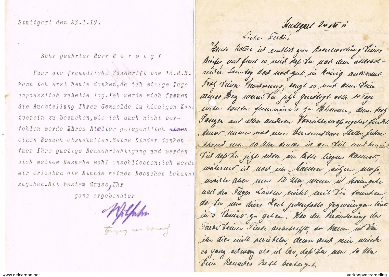 STUTTGART  brieven gericht tot Ferdinand Herwig