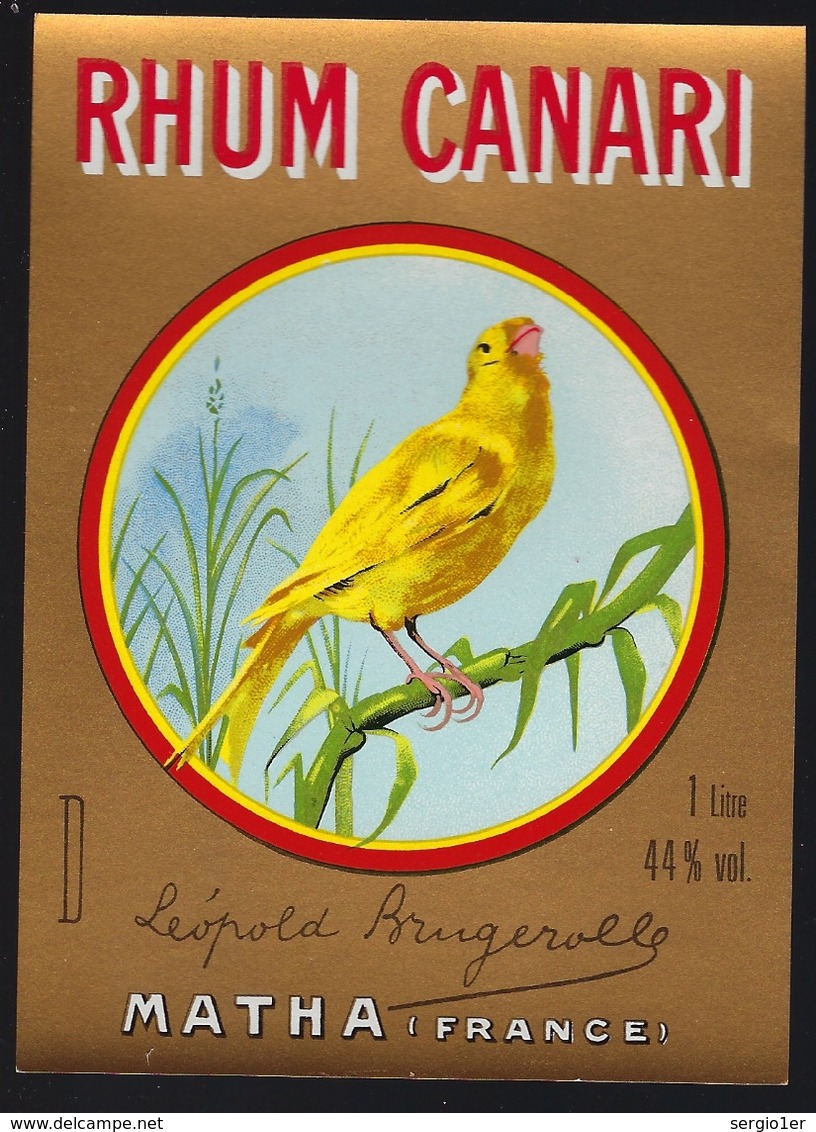 étiquette Rhum  Canari 1 Litre Matha  Léopold Brugerolle "oiseau" - Rhum