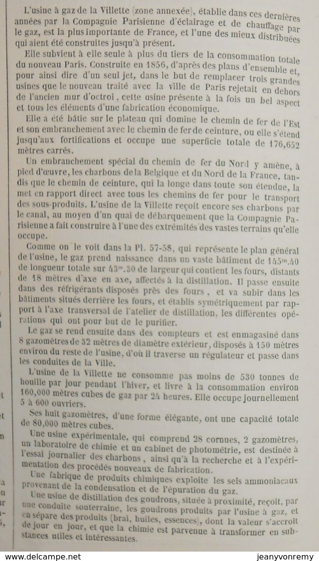 Plan Général De L'usine à Gaz De La Villette à Paris. 1860 - Travaux Publics