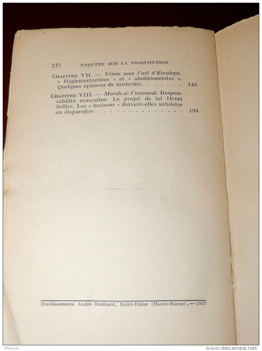 J.J. FRAPPA - ENQUETE SUR LA PROSTITUTION&lrm; - Flammarion  1937 - 1901-1940