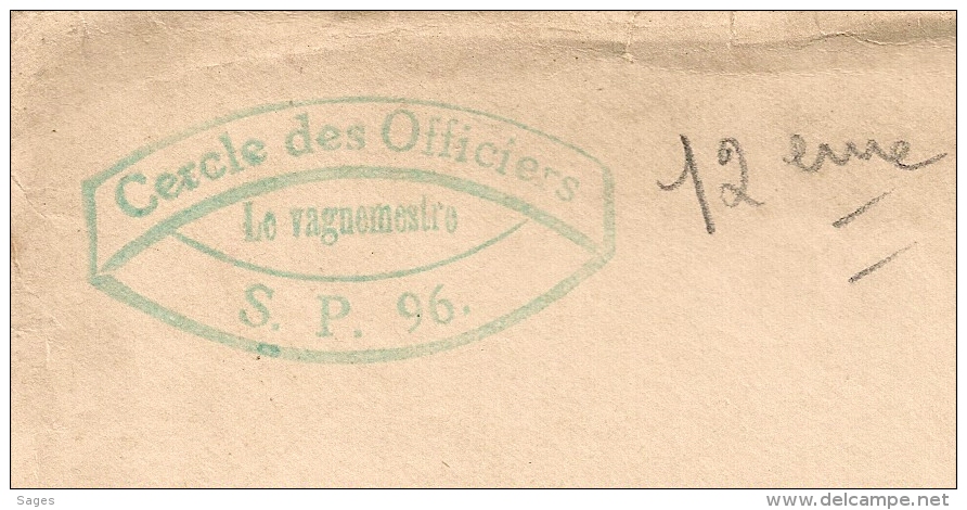 CERCLE DES OFFICIERS S. P. 96. LE VAGUEMESTRE. 1922. - Cachets Militaires A Partir De 1900 (hors Guerres)