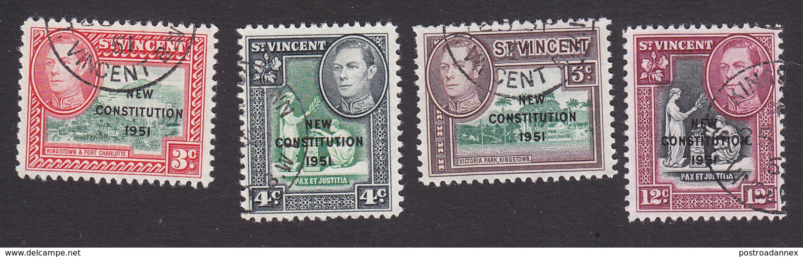 St Vincent, Scott #176-179, Used, Scenes Of St Vincent Overprinted, Issued 1951 - St.Vincent (...-1979)