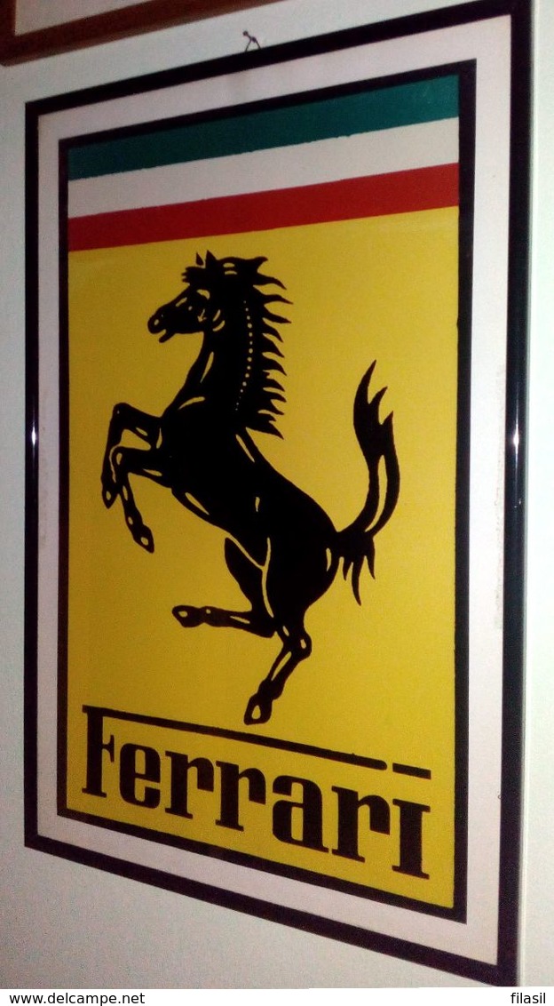 SI53D Italia Italy Quadro Logo FERRARI Anni 70 Vintage Nero Su Giallo (Piccoli Segni Del Tempo) - Automobilismo - F1