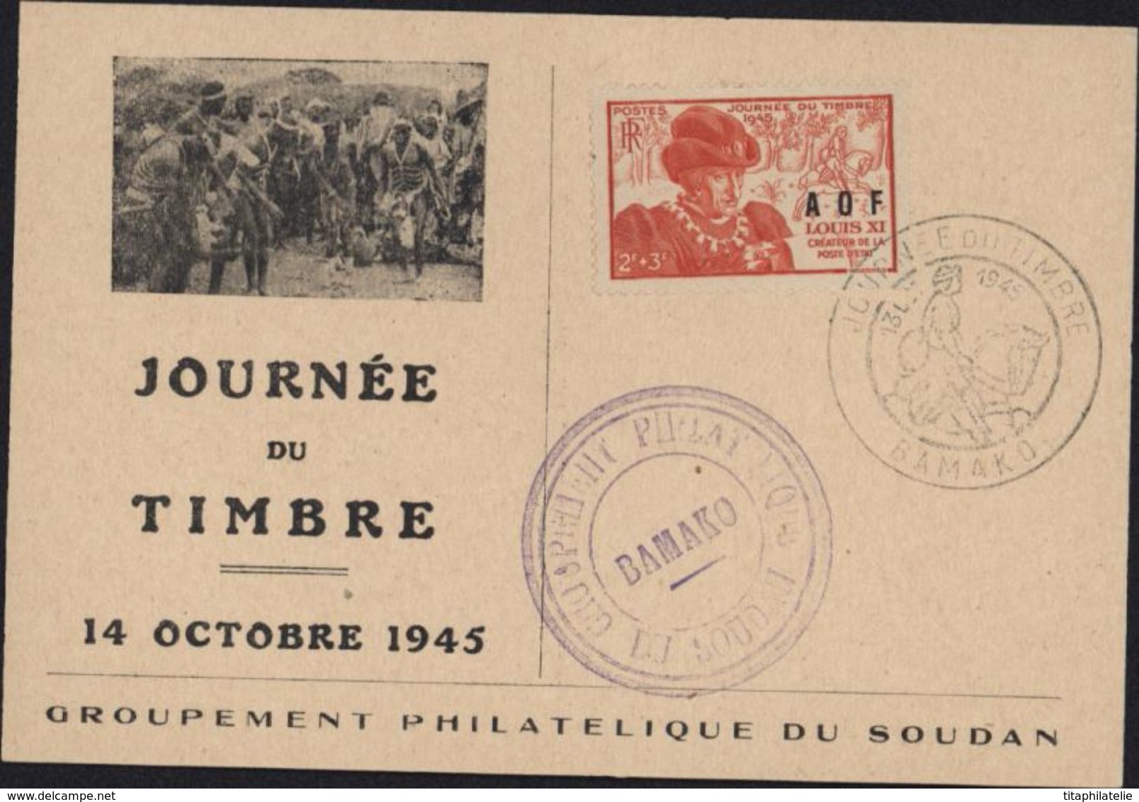 Journée Du Timbre 14 10 1945 Bamako Soudan Français YT 23 AOF Louis XI Groupement Philatélique - Other & Unclassified