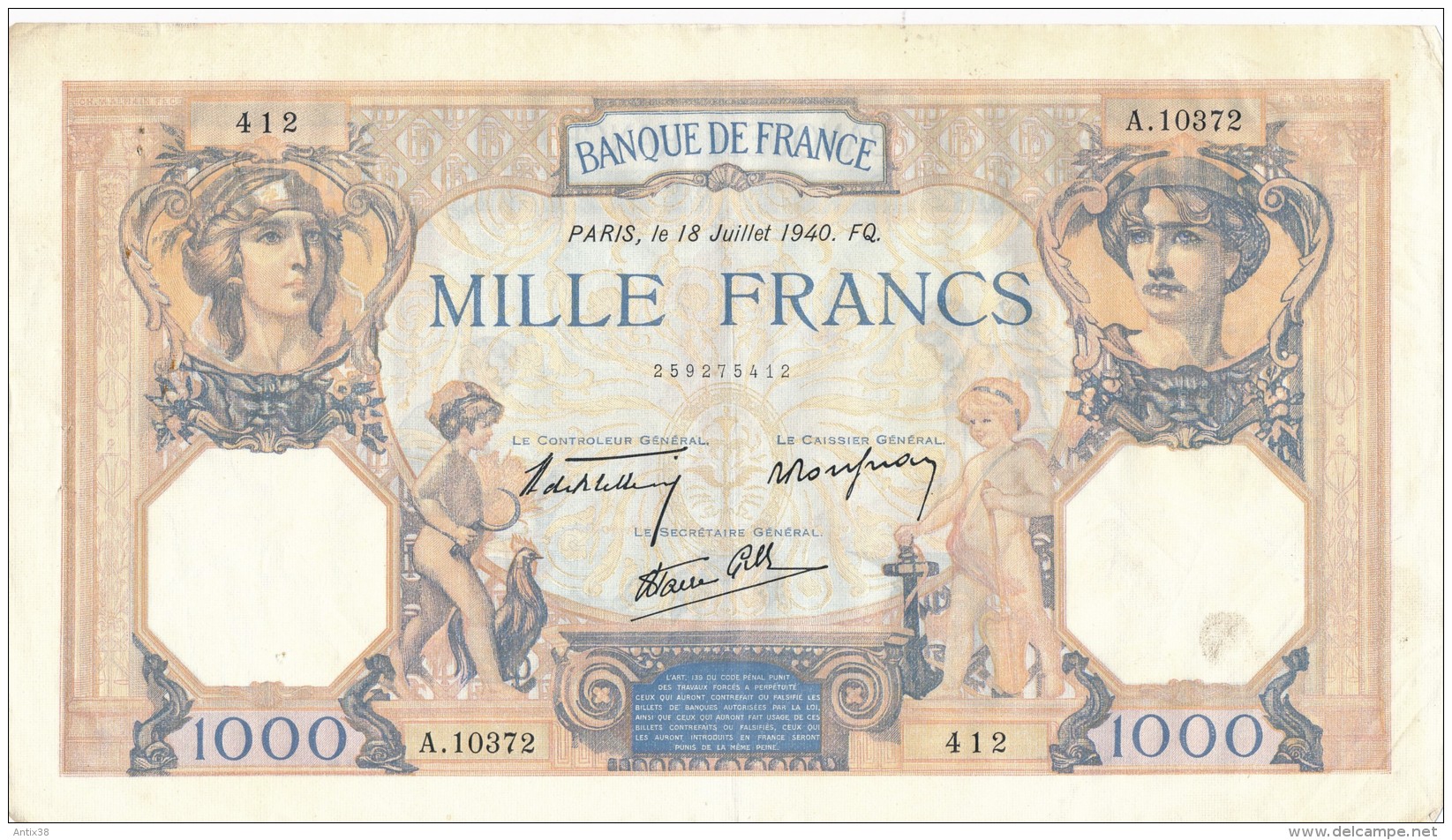 H32 - FRANCE - Billet De 1000 Francs Cérès Et Mercure - 1 000 F 1927-1940 ''Cérès Et Mercure''