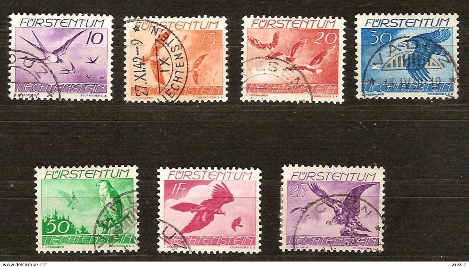 Liechtenstein 1939 Yvertn° PA LP 17-23 (°) Oblitéré Used Cote 45 Euro Faune Oiseaux Vogels Birds - Poste Aérienne