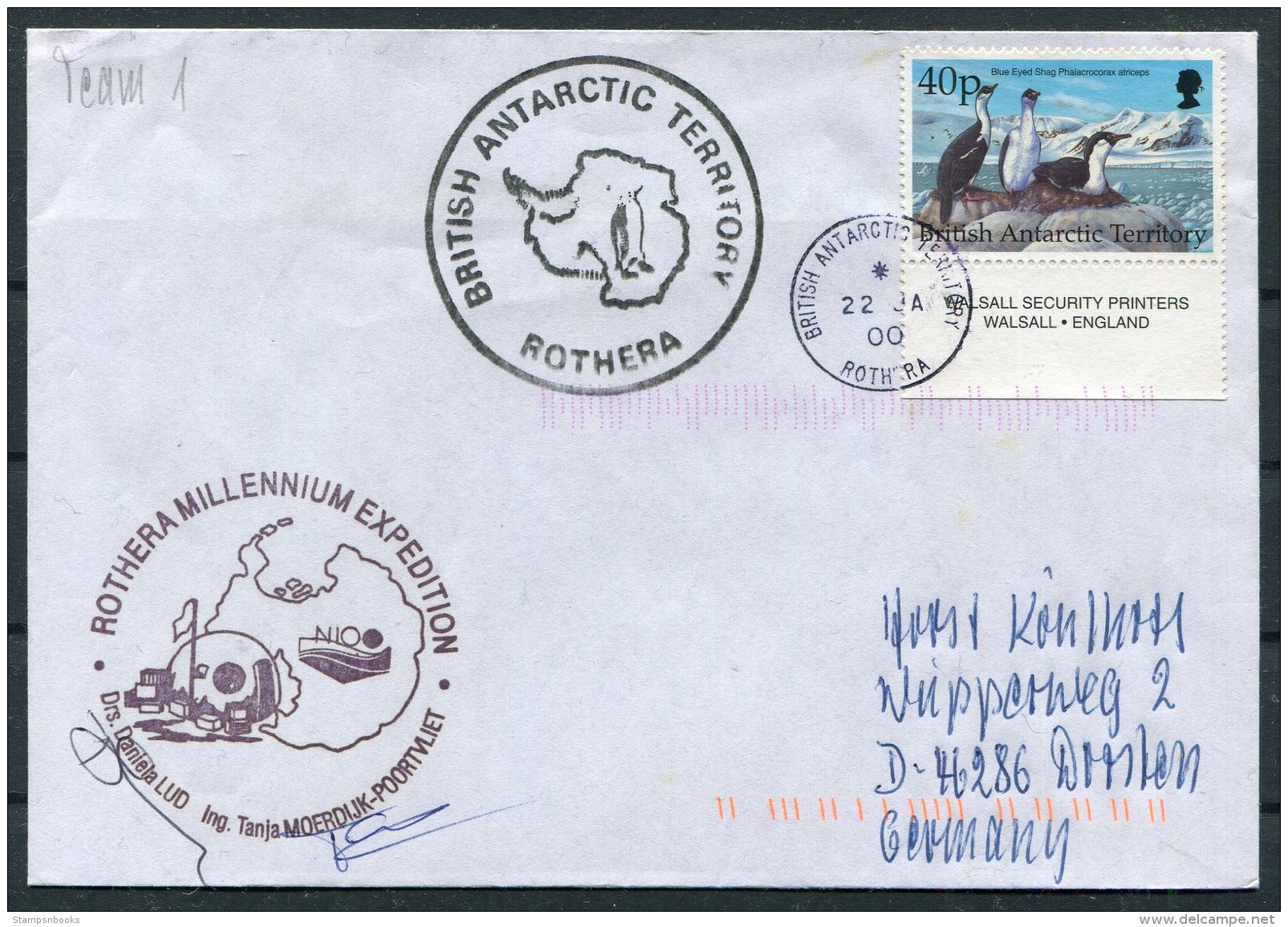 2000 B.A.T. Antarctica Polar Rothera Base Signed Cover. British Dutch Netherlands BAT - Covers & Documents