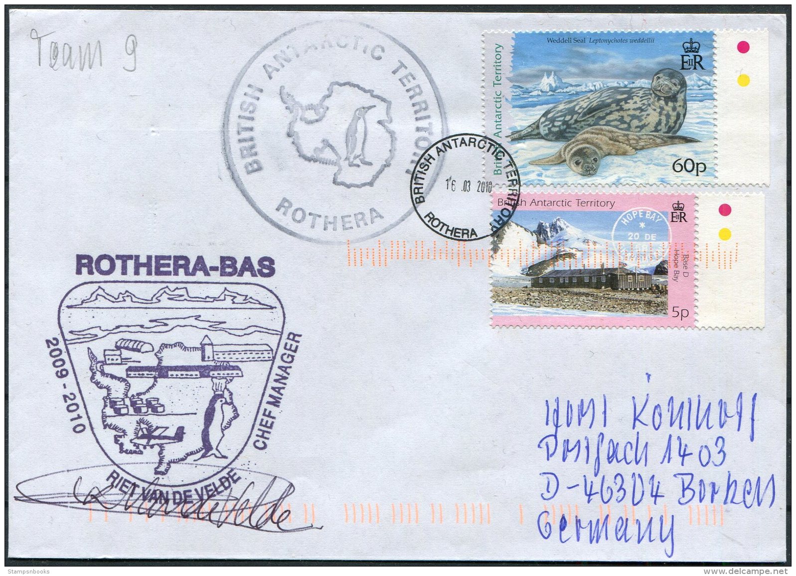 2010 B.A.T. Antarctica Polar Rothera Base Signed Cover. BAT - Covers & Documents