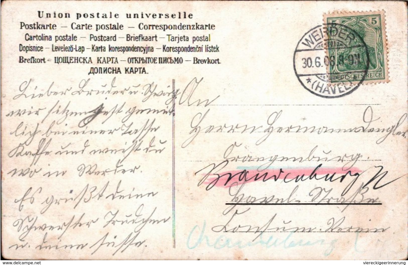 ! Seltene Ansichtskarte Carl Stein, Brandenburg A.d. Havel, Personenschifffahrt, Dampfer Deutschland, Werder, 1908 - Brandenburg