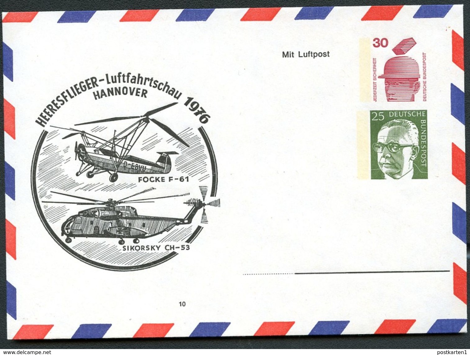 Bund PU87 Privat-Umschlag HEERESFLIEGER Hubschrauber 1976  NGK 20,00 € - Enveloppes Privées - Neuves