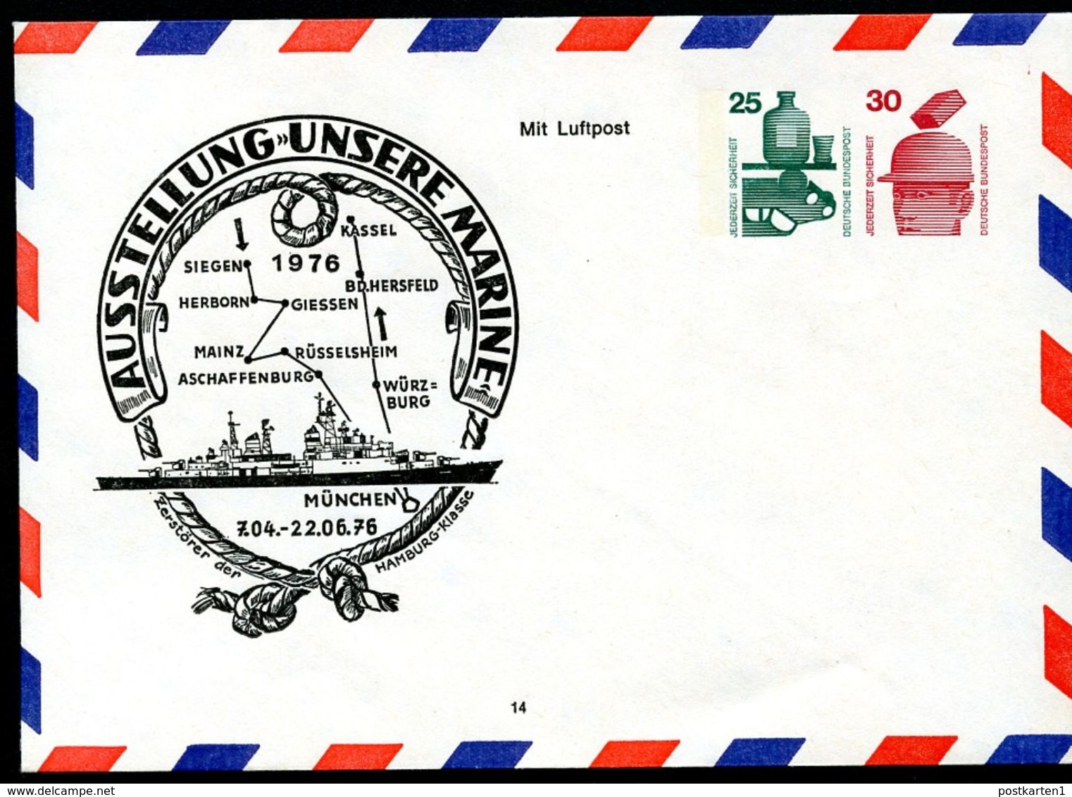 Bund PU88 D2/001 Privat-Umschlag MARINE Zerstörer 1976  NGK 20,00 € - Enveloppes Privées - Neuves