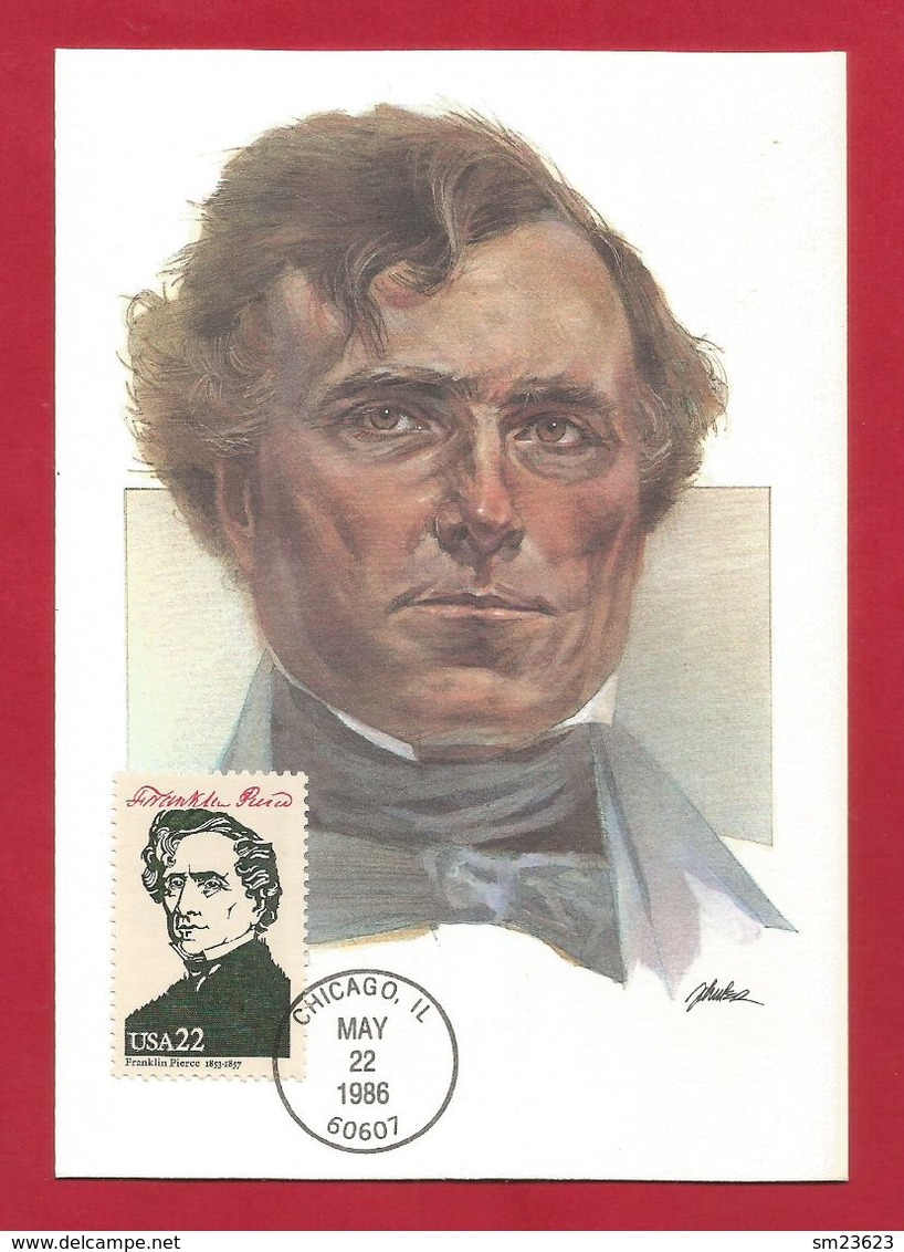 USA 1986 , Franklin Pierce - Maximum Card - First Day Chicago MAY 22 1986 - Maximumkarten (MC)