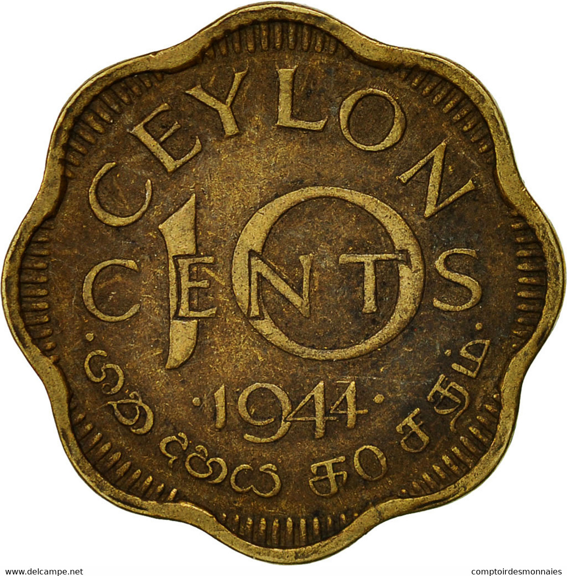 Monnaie, Ceylon, George VI, 10 Cents, 1944, TTB, Nickel-brass, KM:118 - Sri Lanka